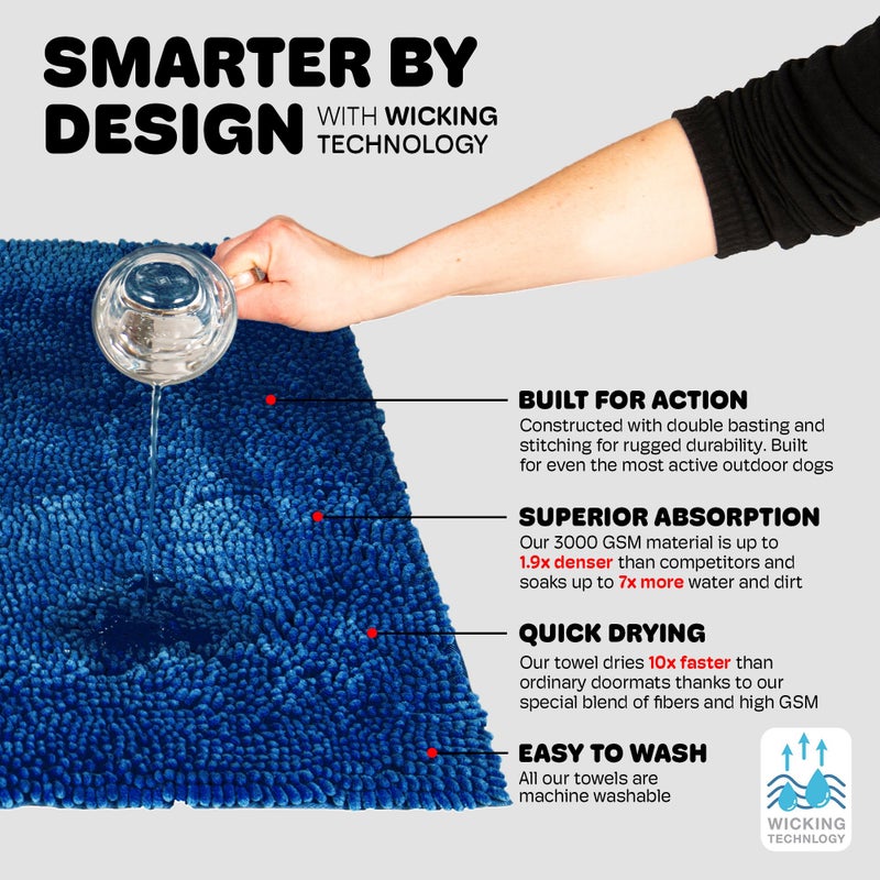 Dog Gone Smart Dirty Dog Doormat - Fast Drying Rug with Super Gripper Backing for Clean Floors - Super Absorbent and Machine Washable Mat for Muddy Paws - Marine - Image 4